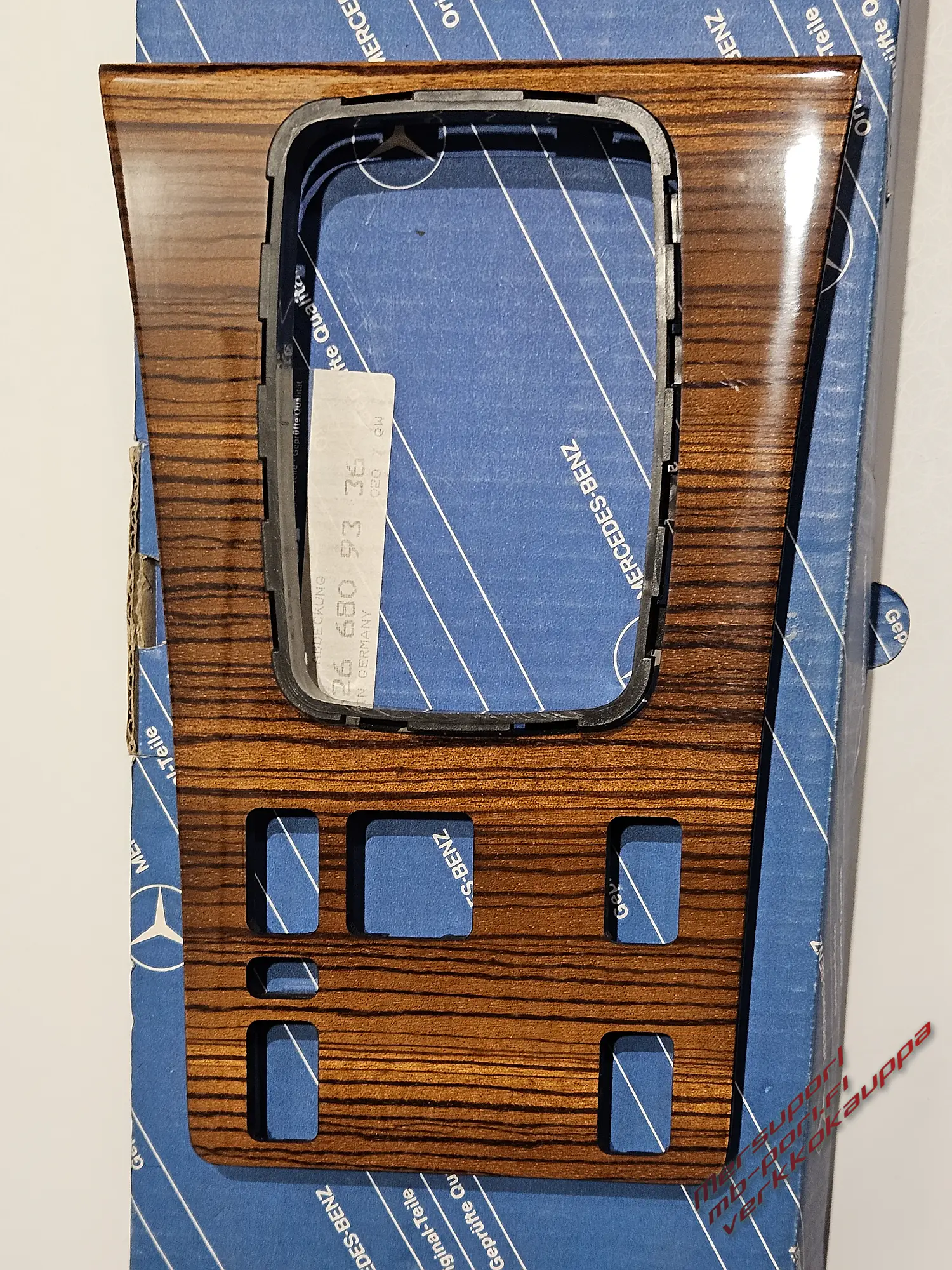 S-sarja W126 Facelift (1986-1991) Keskikonsolin puupaneeli (Zebrano), Manuaalivaiheinen NOS, Uusi